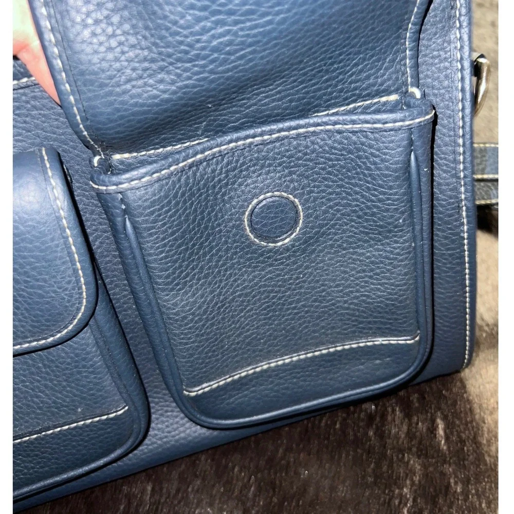 Dooney & Bourke Navy Blue‎ Pebbled Leather Satchel Crossbody Bag Contrast Stitch